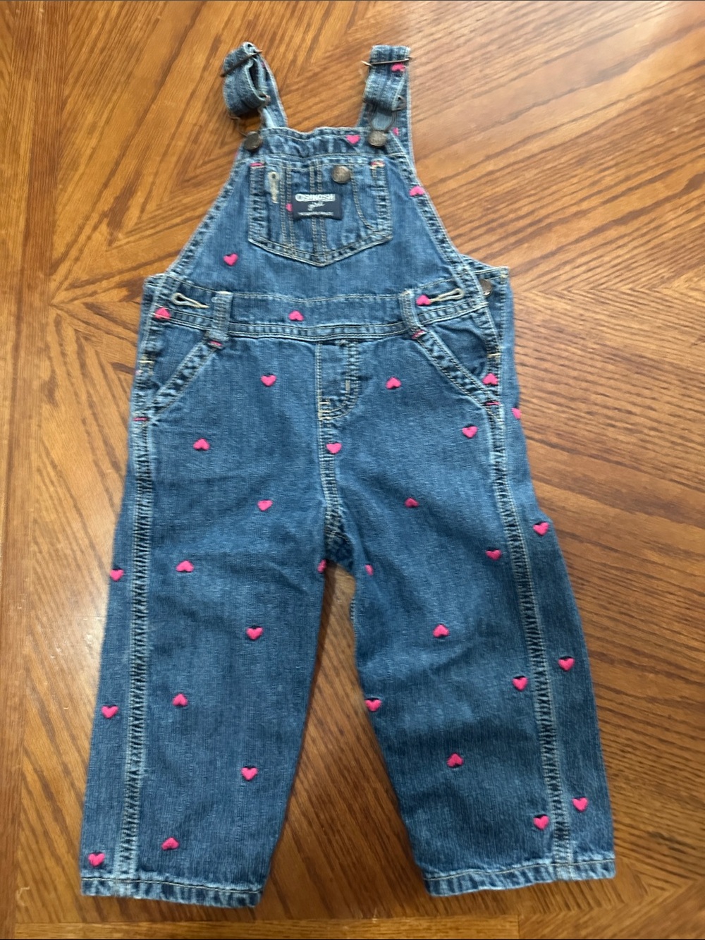 OshKosh B'gosh Denim Overalls with Pink Heart Embroidery